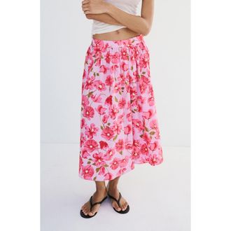 Mango Floral Cotton Midi Skirt in Pink at Nordstrom, Size X-Large
