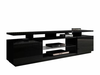 Mirjan24 Mobilier1 - Mueble Tv Charlotte 138, Negro + Negro Brillante, N&uacute;mero De Puertas: 0, N&uacute;mero De Cajones: 0, 180x56x40cm