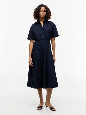 Tommy Hilfiger Vestido camisero midi de popel&iacute;n y corte evas&eacute;
