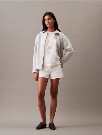 Calvin Klein Womens Allover Logo Print Boxy Crewneck T-Shirt - White - XS