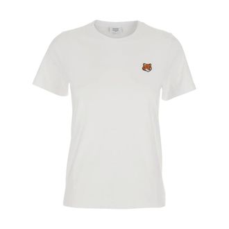 Maison Kitsun&eacute; Tops, Dames, Wit, XS, Katoen, Fox Head Regular T-shirt