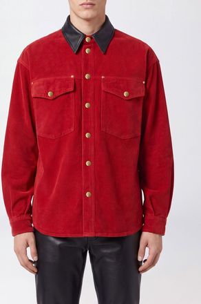 Versace Camicia relaxed fit in velluto a coste con colletto in pelle