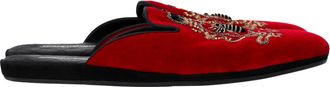Dolce & Gabbana Pre-owned Mens & Embroidered Flat Mules in Red Velvet - Size EU 40