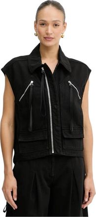 Pinko Gerard Gilet - Dames - Bodywarmers - Zwart - M - Katoen - Jassen