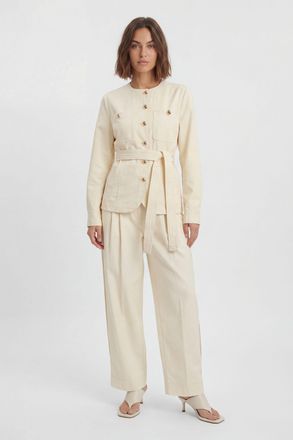 Karen Millen Womens Petite Cotton Utility Button Detail Barrel Leg Trouser - White - Size 10 UK