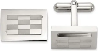 Diamond2Deal Stainless Steel Polished and Laser-cut Checkered Cuff Links