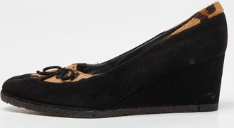 Stuart Weitzman Black/brown Suede And Calf Hair Wedge Pumps