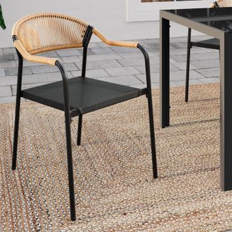 IDMarket Lote De 6 Sillas De Jard&iacute;n Madeira De Metal, Cuerda Y Textilene En Rat&aacute;n Negro Y Claro