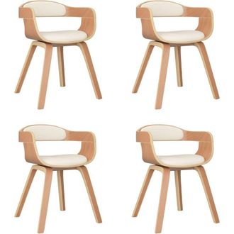 vidaXL Sillas De Comedor 4 Uds Madera Curvada Y Cuero Sint&eacute;tico Crema Vidaxl