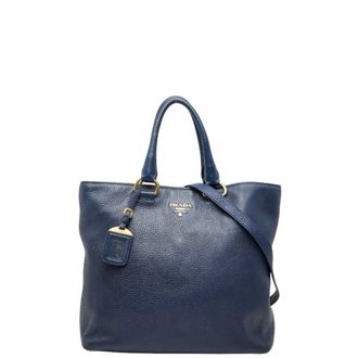 Prada Blue Leather Shoulder Bag Tote Bag (Pre-Owned)