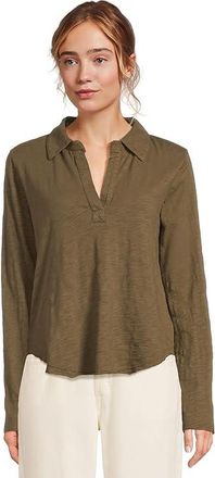 Mod-o-doc Long Sleeve Easy Polo T-Shirts Womens Clothing Fern : LG (US 12-14), Cotton