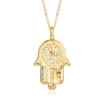 Ross-Simons Mother-Of-Pearl Hamsa Pendant Necklace in 10kt Yellow Gold