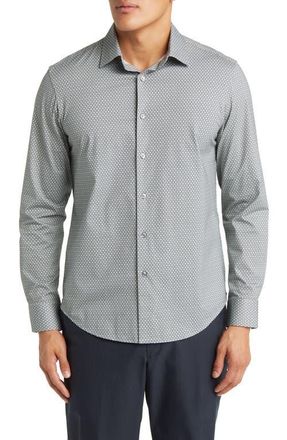 Bugatchi James OoohCotton Honeycomb Print Button-Up Shirt in Sage at Nordstrom, Size Medium