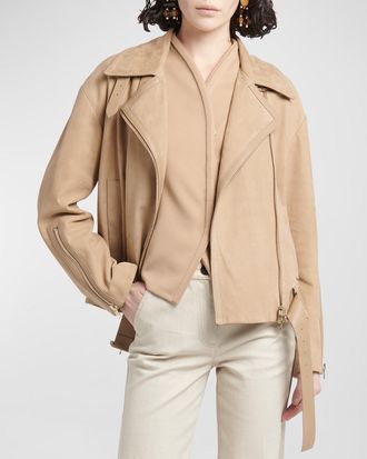 Giorgio Armani Nubuck Belted Suede Moto Jacket