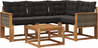 vidaXL Conjunto De Sof&aacute;s De Exterior 5 Uds. Natural Y Negro Vidaxl