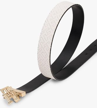 Tommy Hilfiger Womens Monogram Buckle Reversible Leather Belt - Black - 40