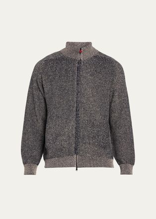 Kiton Mens Wool and Cashmere Mouline Full-Zip Cardigan