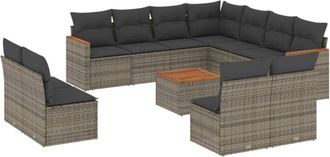 vidaXL Set De Sof&aacute;s De Jard&iacute;n 12 Pzas Con Cojines Rat&aacute;n Sint&eacute;tico Gris Vidaxl