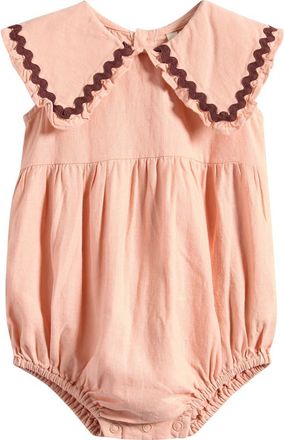 Rylee + Cru Kids Cove Embroidered Collar Romper in Blush at Nordstrom, Size 12-18M