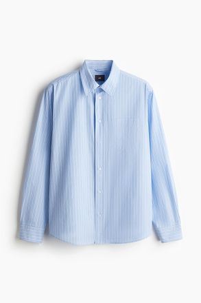 H&M Popelinehemd in Regular Fit - Hellblau/Gestreift