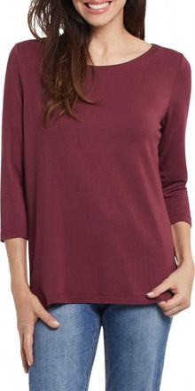 Tribal Boat Neck 3/4 Sleeve Top In Rubywine