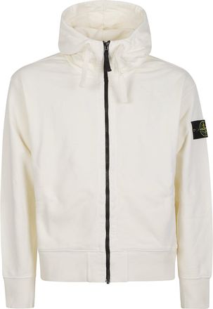 Stone Island Minimalist White Full-Zip Hooded Sweatshirt