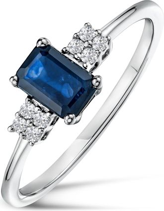 The Diamond Store Sapphire 6 x 4mm And Diamond 925 Sterling Silver Ring