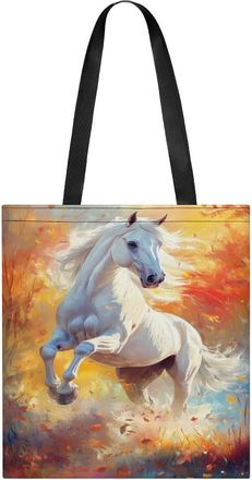 Generic White Arabian Horse Womens Tote Casual Shopping Bag Lightweight Shoulder Bags Hobos Handbag for Work Travel Daily 35x40cm