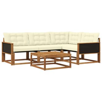 vidaXL Conjunto De Sof&aacute;s De Exterior Con Coj&iacute;n 5 Pcs Natural Y Crema Vidaxl