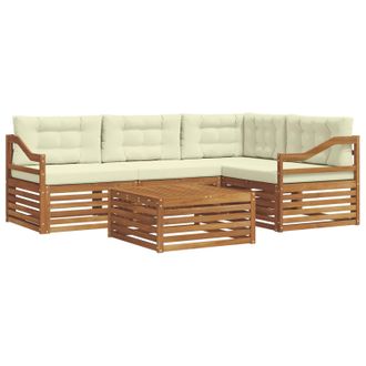vidaXL Conjunto De Sof&aacute;s De Exterior Con Coj&iacute;n 5 Pcs Natural Y Crema Vidaxl