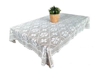 OEM Mantel De Ganchillo Blanco Y Beige De 110x160 Cm, Mantel De Hilo Natural Blanco