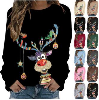 Generic Christmas Jumpers for Women Ladies Sweaters UK Tshirts Funny Printed Jumper Ugly Sweater Long Sleeve Pullover Winter Jumper Outwear Shirt Plus Size Cr