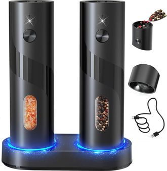 OEM Juego De Molinillos El&eacute;ctricos Recargables De Sal Y Pimienta: Molinillo Autom&aacute;tico De Pimienta Con Recarga Superior, Base De Carga, Molienda Ajustable