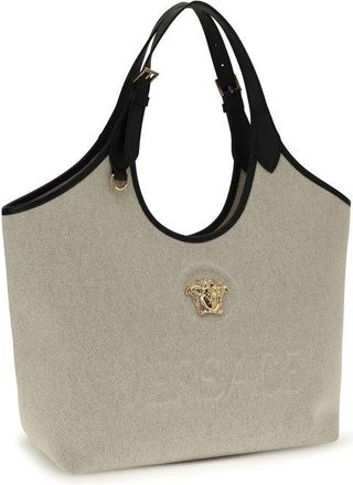 Versace Womens Beige Cotton Shoulder Bag