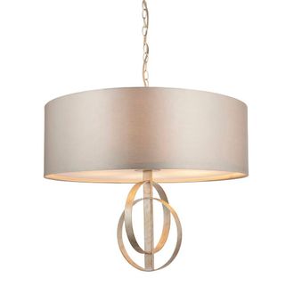 Loops Antique Silver Ceiling Pendant Light & Mink Satin Shade - 5 Bulb Hanging Fitting in Metallics