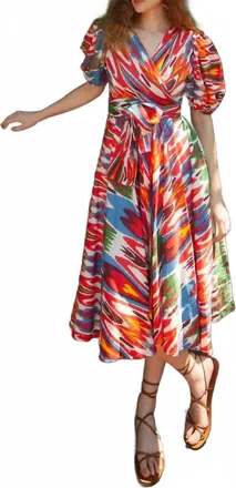 Guadalupe Design Monica Ikat Dress In Red/multi