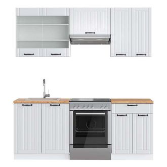 Vicco Cucina componibile Fame-Line, Casa di campagna bianca/bianco, 200 cm, pl Rovere