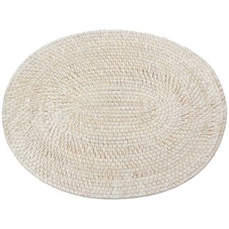 NATYAL Pack de 6 bajoplatos ovalados de rat&aacute;n blanco con posavasos 40x30cm