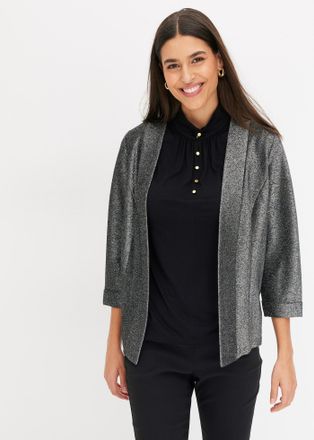 Bonprix Jerseyblazer BONPRIX, Damen, Gr. 48/50 (XL), schwarz (schwarz, silber), Obermaterial: 84% Polyester, 9% metallisierte Fasern, 7% Elasthan, slim fit, B