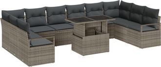 vidaXL Vidaxl - Garden Sofa Set with Storage 11 pcs Light Grey Poly rattan