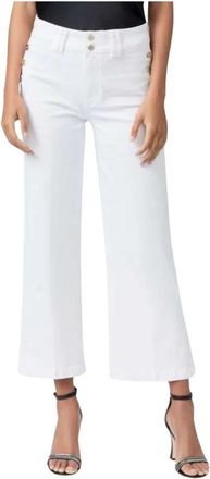 Paige Wijde Pijp Knoopdetail Jeans - Dames - Cropped Jeans - Wit - W27 - Katoen - Jeans