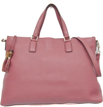 Gucci Bamboo Pink Leather Tote Bag (Pre-Owned)