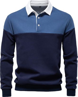 Generic Mens Polo Shirts Long Sleeve Casual Cotton Slim Fit Work Designer Grandad Collar Polo Shirts Workwear Golf Clothes Breathable Full Sleeve T Shirt Golf