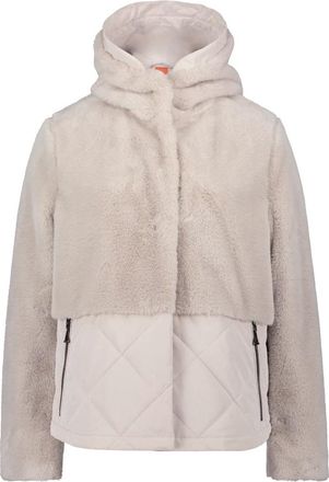 AMBER & JUNE Jassen, Dames, Grijs, M, Nylon, Capuchon pluche jas met gewatteerd nylon