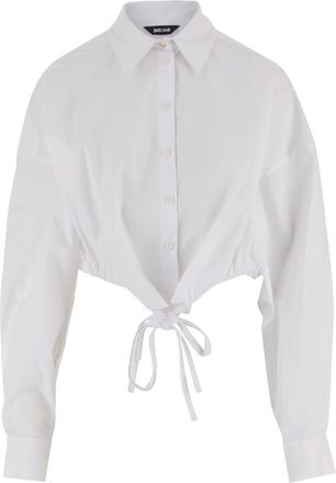 Just Cavalli Cropped White Cotton Shirt with Classic Collar and Adjustable Cuffs