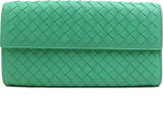 Bottega Veneta Green Intrecciato Long Wallet (Bi-Fold) (Pre-Owned)