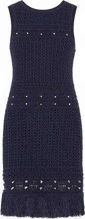 Milly Womens Beaded Fringe Knit Shell Dress In Navy