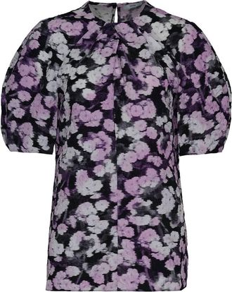 Erdem Womens Short Sleeve Matelassse Floral Top In Lilac