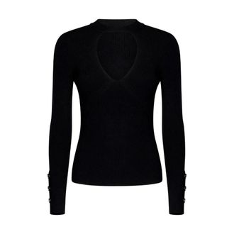 Pinko Rabbocco Maglia Costina Stretch - female - PINKO - Round-neck Knitwear - Black - M - Knitwear
