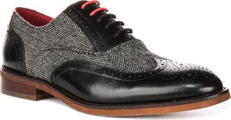 Justinreess England Albert Mens Brougue Tweed Lace Up Oxford Shoes (Black, UK 8)